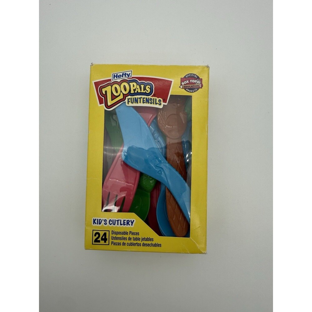 Hefty ZOOPALS FUNTENSILS Kids Cutlery: 24 Disposable Plastic Utensils READ